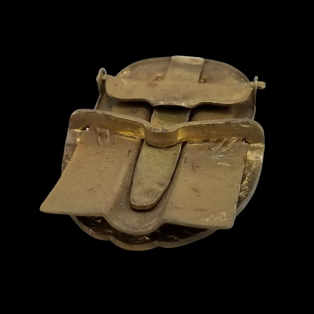 Antique Victorian Brass Horseshoe Floral Belt Buckle 2‎ Piece Pat 1900 Gold Tone - Picture 9 of 11